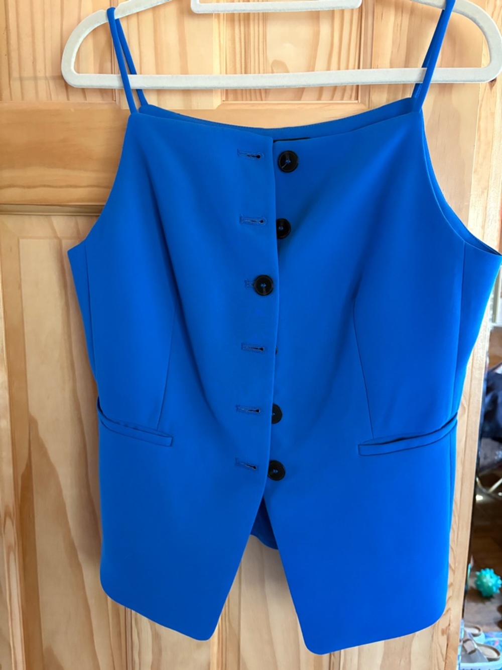 Mango Electric Blue Button-Front Sleeveless Jumpsuit